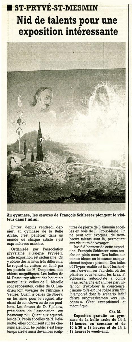 EXPOSITION D'ARTS PLASTIQUES GALERIE PRYVÉE Saint-Pryvé-Saint-Mesmin (45) - Article dans "La République du centre" - 12 octobre 1998