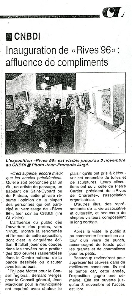 Article de Presse Exposition Peinture Sculpture RIVES 96 CNBDI ANGOULÊME 1996