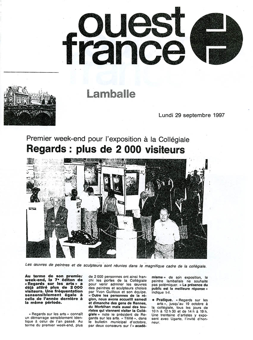 Article -  journal Ouest France -  7è EXPOSITION "REGARDS SUR LES ARTS" LAMBALLE 1997