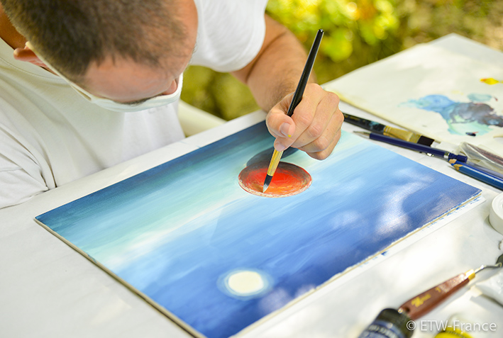 Atelier en plein air pendant le stage de Peinture de François Schlesser en 2020 - Centre AMMA TOURVES (83)