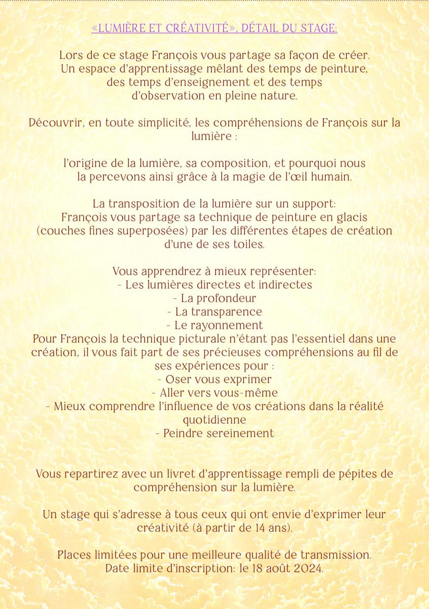 Lumière et créativité - Stage de Peinture de François Schlesser