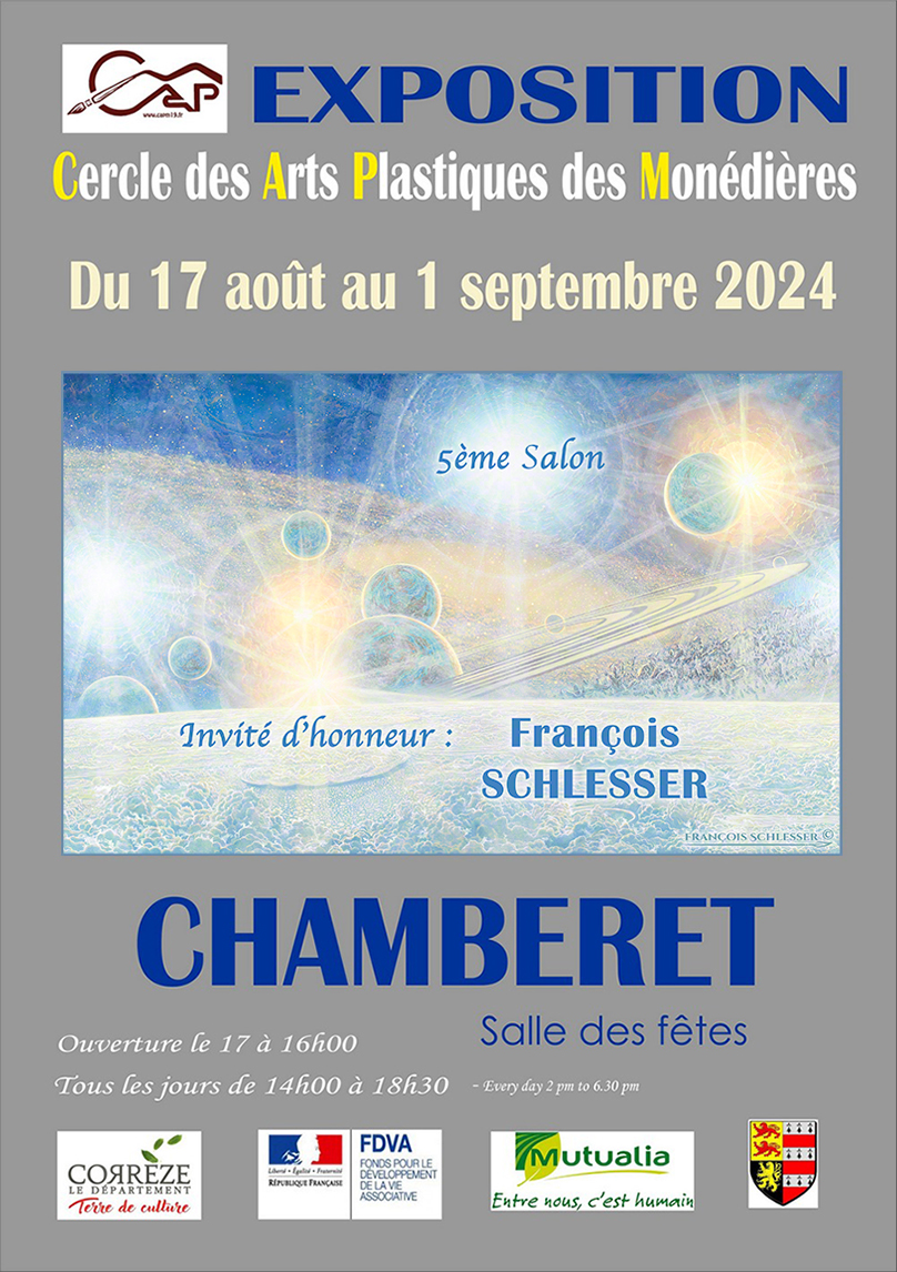 2024 - Affiche du Salon des Arts Plastiques des Monédières - Invité François Schlesser - CHAMBERET - (19) - du 17 août au 1er septembre