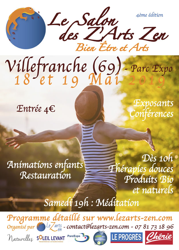 Affiche du 4ème Salon des Z'Arts Zen - Parc Expo Villefranche sur Saône (69) Rhône -18 et 19 mai 2019