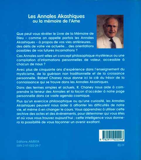 Couverture arrière, Les annales akashiques ou la mémoire de l'âme, Robert CHANEY